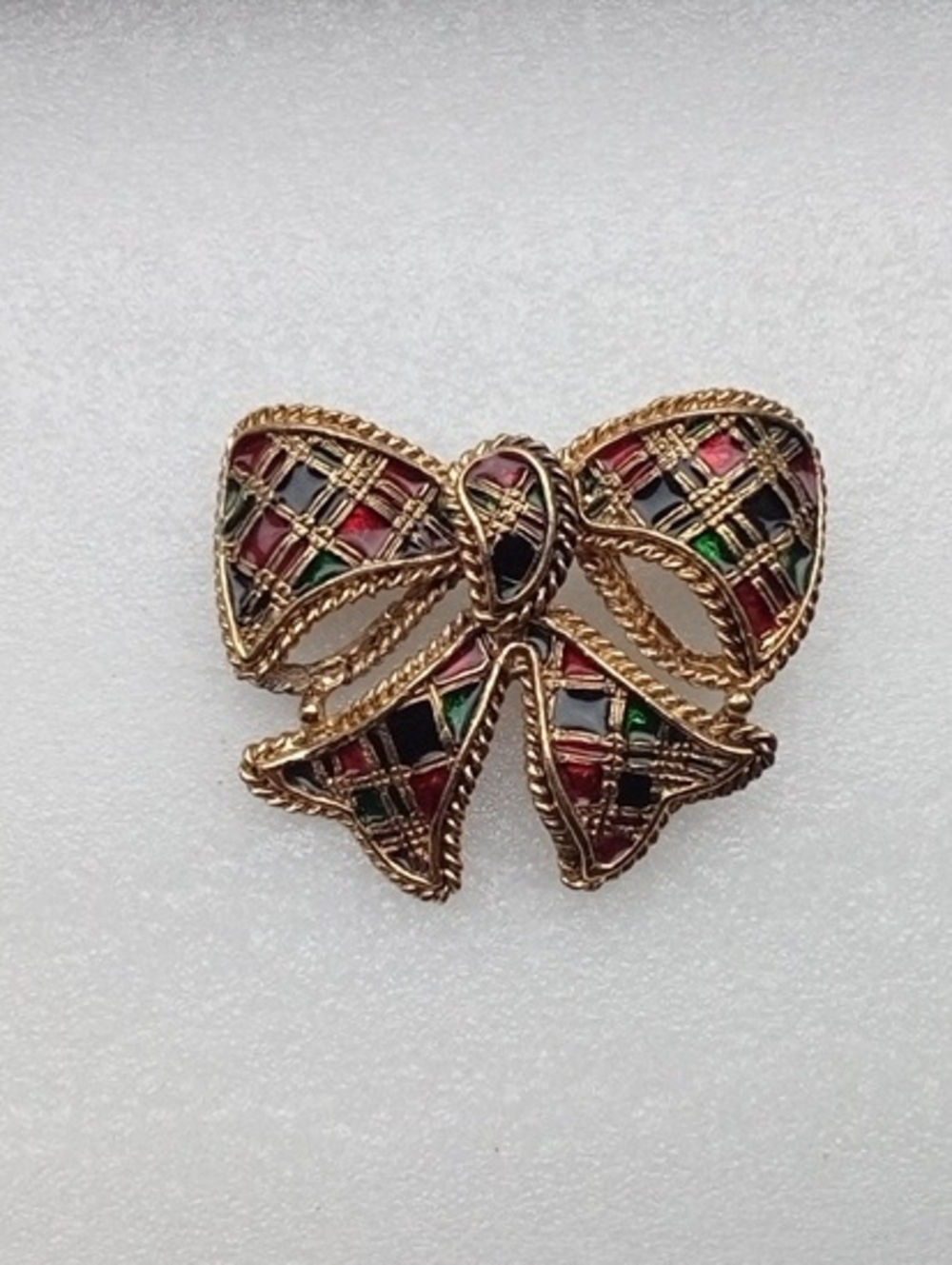 Vintage Butler & Wilson Scotish Tartan Enamel Bow Brooch
